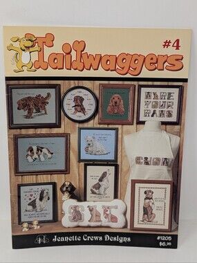 Tailwaggers 4 Dog Puppy Cross Stitch Pattern Book Jeanette Crews Designs #1205
